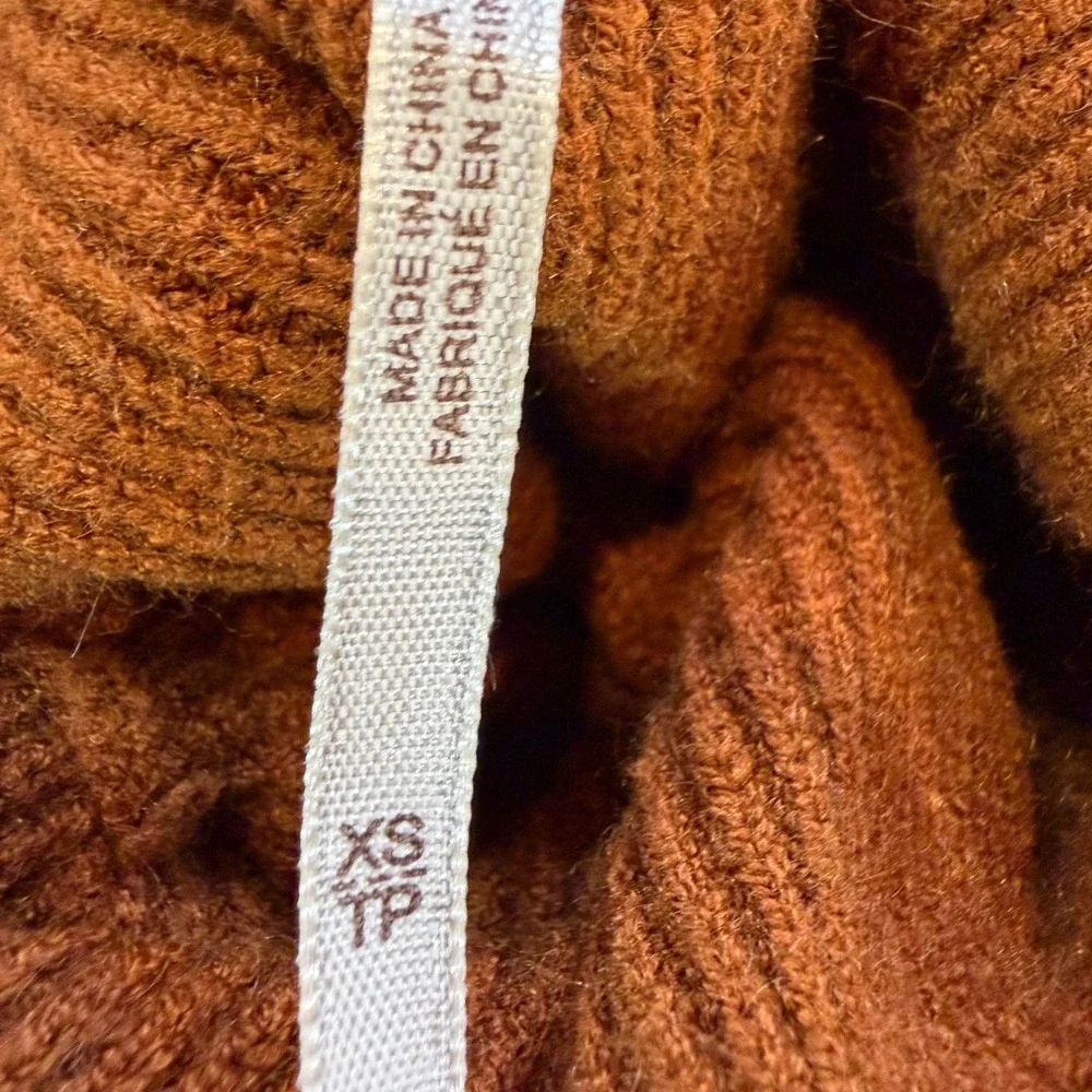 Free People My Only Sunshine Turtleneck Ribbed Sweater Rust Orange XS